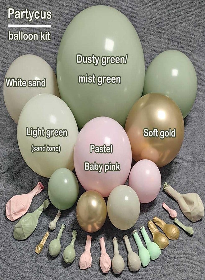 Partycus Dusty Green Pink Balloon Arch Double Stuffed, Sage Mint Green Baby Pink White Sand Cream Gold Pastel Balloon Garland Kit for Baby in Bloom Birthday Wedding Easter Dinosaur Valentines Party - Image 3